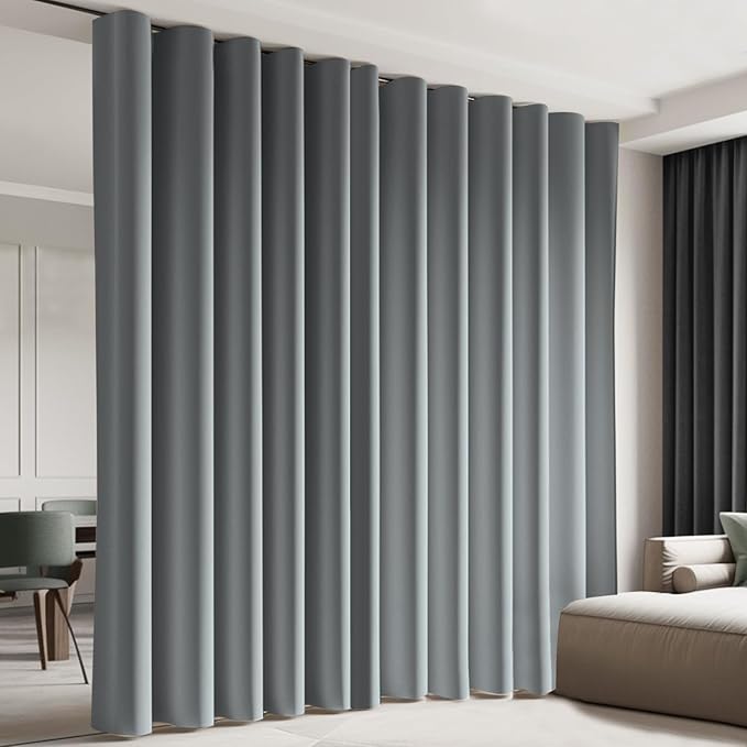 Room Divider Blackout Curtain Track Curtains Wall Dividers Panels Screen for Living Rooms Bedroom Office Privacy Partition Separation, W120 × L96 Inch,1 Panel, Light Grey