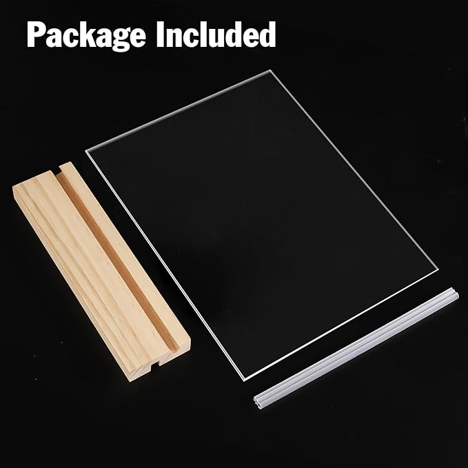 2pack 8.5x11 Acrylic Sign Holder with Wood Base for Picture Frames,L/T Shape Double Slot Design for Vertical or Slant Back Display, for Restaurant, Office, School, Store and Home Use