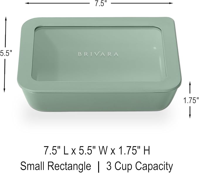 Ceramic Coated Glass Food Storage Container | No PTFE, PFOA, PFAS, and BPA | Reusable Non Toxic Meal Prep Container with Glass Lid | Easy To Store | 3 Cup Rectangle [Willow]