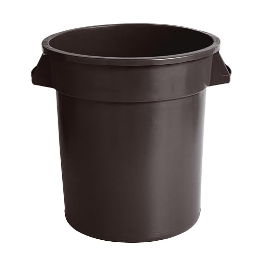 PRO&Family Commercial Round Trash Can, Ingredient Bin, Heavy-Duty Plastic, Anti-Static, Kitchen, Office, Outdoor Use (Brown, 20 Gallon)