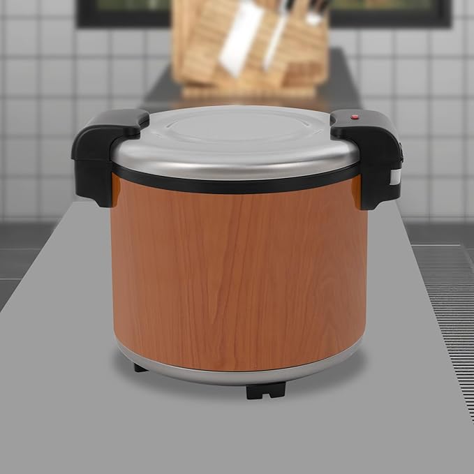 6-Gal Electric Rice Warmer | 149°F Constant-Temp Heating | for 40-50 People | 3D Even Heating | 110V 105W Commercial Food Warmer with Inner Pot & Rice Spoon (Wood Grain/US Standard)