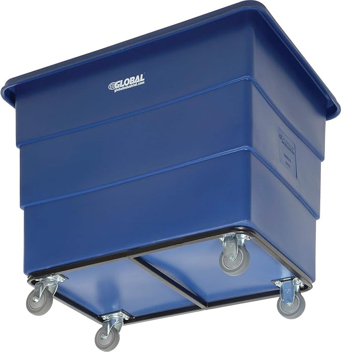 Global Industrial 16 Bushel Plastic Bulk Box Truck, Steel Chassis Base, 1000 lbs. Capacity, 4" Non-Maring Rubber Casters, Blue, 42-3/5"L x 30" W x 35-3/5"H