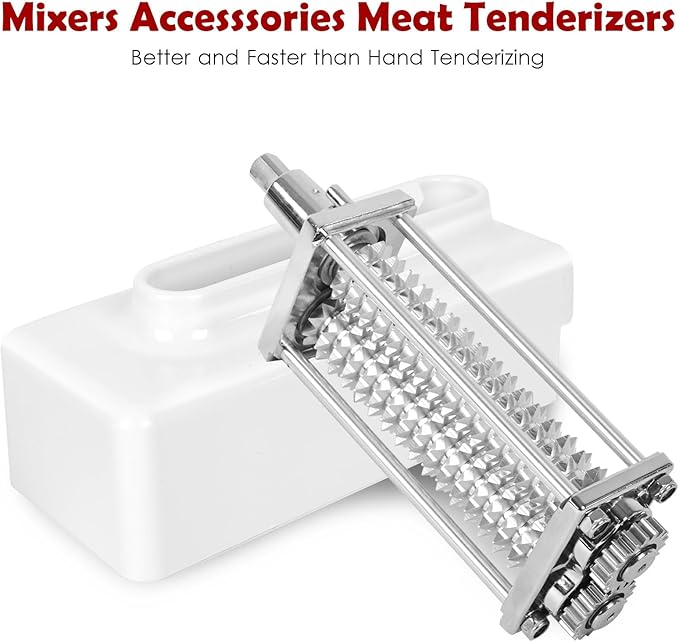 Meat Tenderizer for Kitchenaid, Meat Tenderize Attachment for Kitchenaid and Cuisinart Stand Mixer with Stainless Gears, White