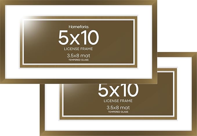 Homeforia 5x10 Business License Frame, High End Metal 5 x 10 Bronze Document Certificate Frames with Mat 4x9, 5by10 Professional License Frames for Wall or Tabletop, Tempered Glass, Wall Kit, Set of 2