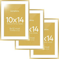 Homeforia 10x14 Picture Frame Gold, High End Metal 10x14 Poster Frames with Mat for 8x12, 10 x 14 Gold Frame Matted to 8 x 12 inch Photo, 10by14 Thin Hanging Frames, Tempered Glass, Wall Kit, Set of 3