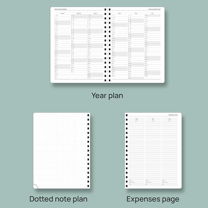 POPRUN Planner 2025-2026 (Medium - 6.5'' x 8.5'') Academic Weekly Calendar (July 2025 - June 2026) with Hourly Time Slots, Monthly Tabs, 100GSM Thick Papers, Spiral Leather Cover - Grey