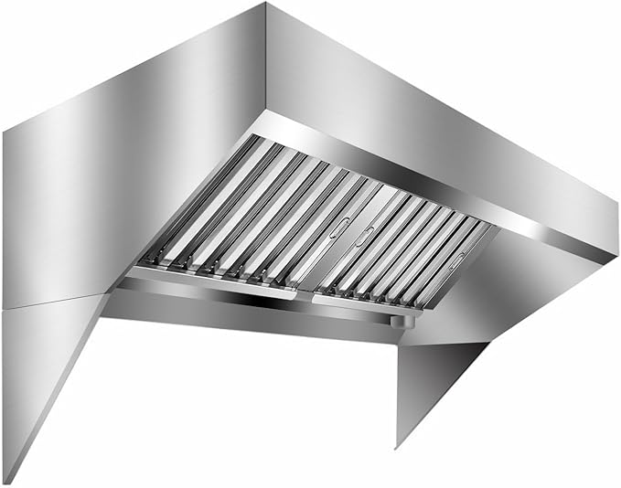 5FT Commercial Kitchen Exhaust Hood, Wall Mount Stainless Steel Vent Hood with 2 Detachable u-Shaped Filters, Rust-Resistant Food Truck & Restaurant Range Hood for Concession Trailer Cooking Station