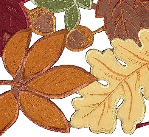 OWENIE Thanksgiving Table Runner, Fall Farmhouse Table Runner for Thanksgiving Holiday, Harvest Kitchen Decor 90 Inch Long with Embroidered Cutwork Maple Leaves, 13x 90 Inches