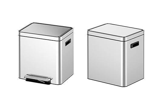 Dual Compartment Kitchen Trash Can with Lid 30l, Stainless Steel Step Trash Can with 2 Buckets, Soft-Close Foot Pedal Recycling Bin, Fingerprint-Resistant for Home, Kitchen, Office Waste Sorting