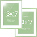 Homeforia 13x17 Picture Frame Sage Green, High End Metal 13x17 Poster Frames with Mat 10x14 Photo, 13 x 17 Sage Green Frame Matted to 10 by 14 Art, 17x13 Thin Frame, Tempered Glass, Wall Kit, Set of 2