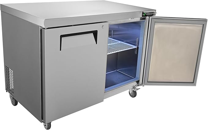 VEVOR Commercial Refrigerator, 48" Worktop Undercounter Refrigerator, 12.85 Cu. Ft Thick Stainless Steel Refrigerated Food Prep Station, 2 Door Worktop Fridge with lock for Restaurant, Bar, Diner