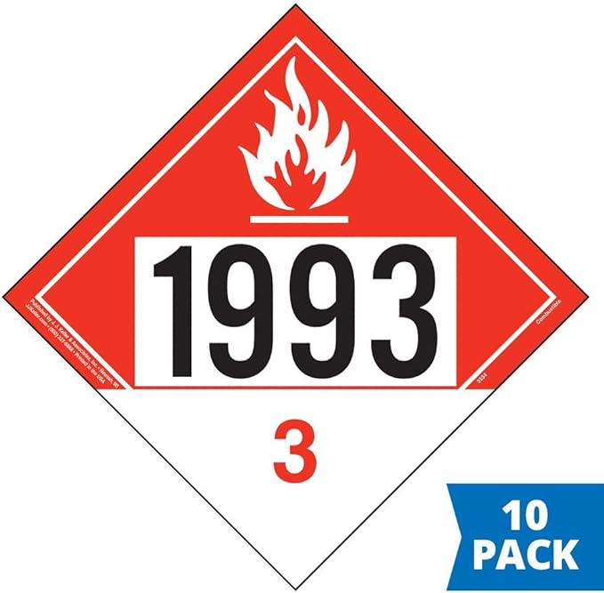 1993 Placard, Class 3 Combustible Liquid 10-pk. (10.75" x 10.75" Polycoated Tagboard) for Temporary Applications, DOT Hazmat Compliant, J. J. Keller & Associates, Inc.