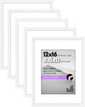 Americanflat 12x16 Picture Frame with Polished Plexiglass - Set of 5 - Use as 8.5x11 Frame with Mat or Display 12x16 Photo Without Mat - Galleria Collection - Picture Frames for Wall Display - White