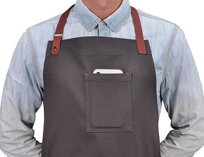 Apron with Pockets, Mens Womens Chef Bib Apron for Kitchen Cooking Grill BBQ Baking Server with Towel Loop