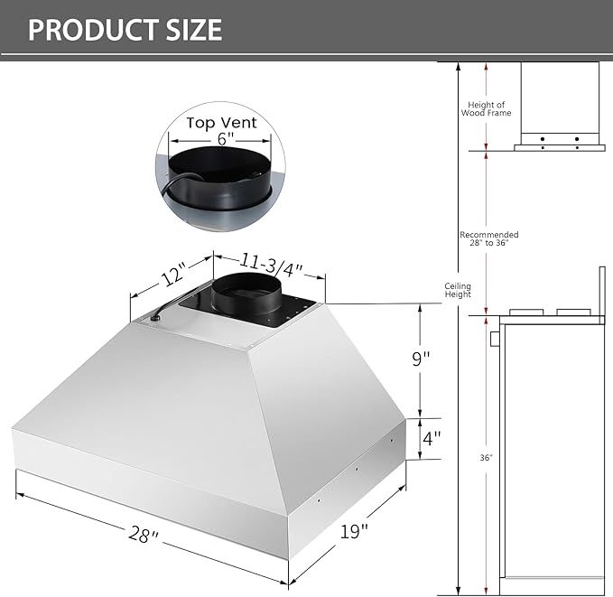 Akicon 30 Inch Range Hood Insert with Heater Sensor, 600 CFM Ultra-Quiet Stainless Steel Ducted Vent Hood Insert with 4 Speed Fan, Dimmable LED Lights and Dishwasher Safe Filters