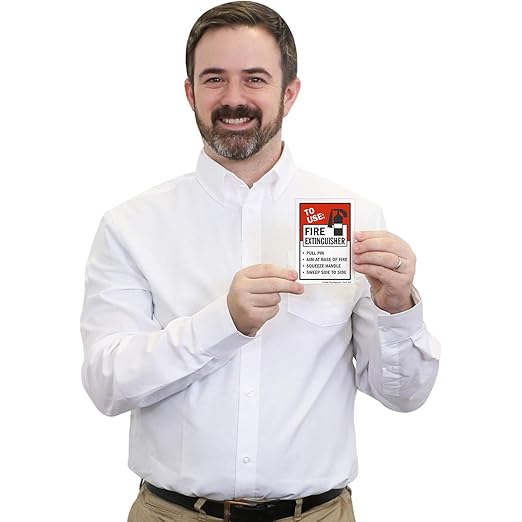 SmartSign 5" x 3.5" 'to Use Fire Extinguisher Pull Pin Aim at Base Squeeze Handle Sweep Side to Side' Sticker Label with Symbol, 3 mil Laminated Adhesive Polyester, Red/Black/White, USA-Made