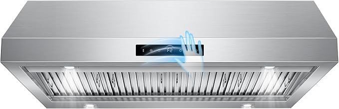 48 inch Under Cabinet Range Hood 1500 CFM with 4-Speed Gesture Sensing & Touch Control, Stainless Steel Kitchen Stove Vent Hoods with 4 LED lights, Time Setting, Dishwasher-Safe Baffle Filters
