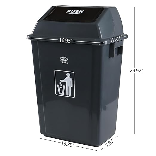 4 Pack High-Capacity Swing-LId Trash Can, 15 Gallon Highboy Waste Container with Swing Lid for Home/Garage/Apartment, Gray