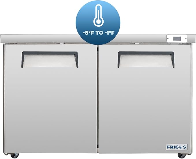 Frigos FG-UCFZ-60 60" 14.1 Cu Ft Commercial Undercounter Freezer Silver - ETL Certified Stainless Steel, LED Lighting - Perfect for Commercial Kitchens - Low Energy Freezer Included Liftgate