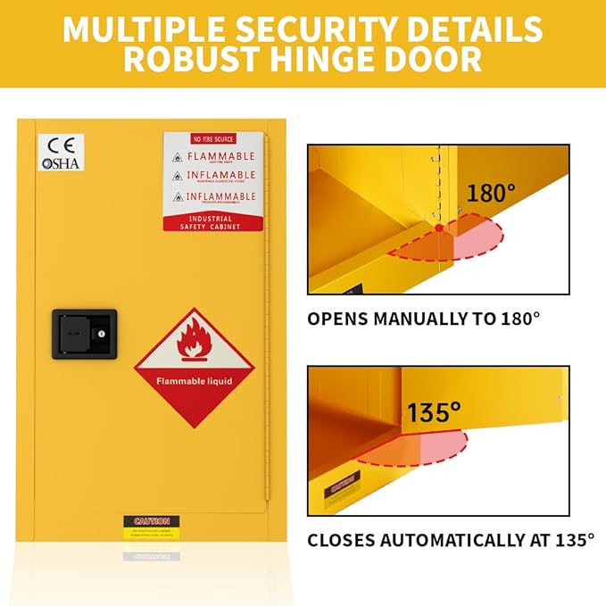 38"H × 28"D × 24"W Explosion Proof Flammable Storage Cabinet, Thick Fireproof Safety Cabinet with Adjustable Shelves and Locker, Galvanized Steel Safety Cabinet for Industrial and Commercial