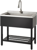 TRINITY THAPBK-0323 Stainless Steel Freestanding Single Bowl Utility Sink for Garage, Laundry Room, and Commercial Use, Includes Pull-Out Faucet, NSF, UPC and cUPC Certified, 36" x 20" x 49.2", Black