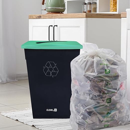 Restaurantware LID ONLY: RW Clean 1 Recycling Can Lid Fits 23 Gallon Trash Can - Slot Opening For Paper Green Plastic Lid For Waste Basket Heavy-Duty Trash Can Sold Separately