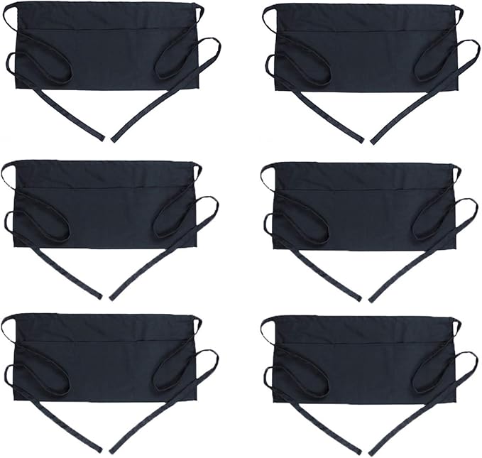 BOHARERS Waist Apron with 3 Pockets - Black Waitress Waiter Server Short Aprons