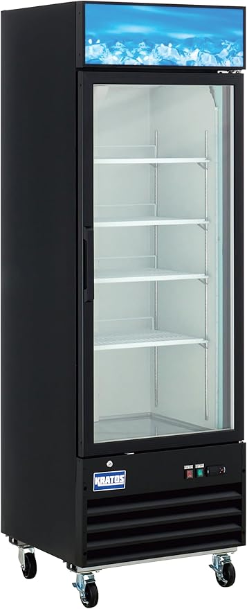 Kratos Commercial Display Freezer, 27" Wide One Glass Door Merchandising Freezer, Black, Mobile, 13 Cubic Ft, LED Lighting, 115V (67K-216)