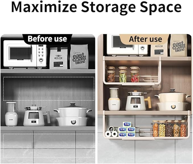 Expandable Under Shelf Basket Organizer, Under Shelf Storage, Hanging Baskets Under Cabinet for Pantry Kitchen Cupboard Desk Counter Bookshelf Space Saver Heavy Duty Slide-in (white, 2 Pack)