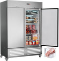 54"W 2 Door Commercial Freezer Stainless Steel 49 Cu.ft Freezers for Restaurant, Bar, Shop etc