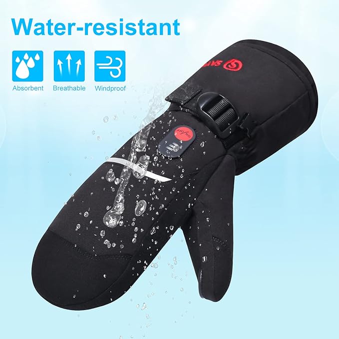 Heated Ski Gloves, Heated Mittens for Men Women,7.4V Rechargeable Battery Gloves for Skiing Hiking