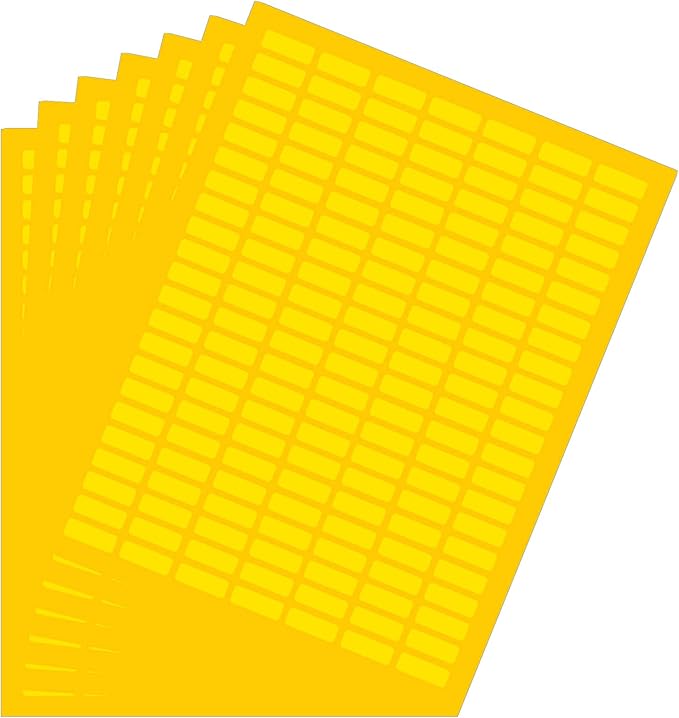 Small Labels Printable Sticker Paper Sheets for Injket Printers in Yellow, Small Printing Labels 1 inch x 0.375 inch for Laser Printers with Template Included, 7 Full Sheets - 1078 Pack