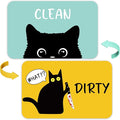 Funny Black Cat Cartoon Clean Dirty Dishwasher Magnet, Washing Machine Magnets Flip, Cute Cat Refrigerator Clean Dirty Sign, Double Sided Reversible Non Scratch Dish Washer Magnet Sign (Green&Yellow)