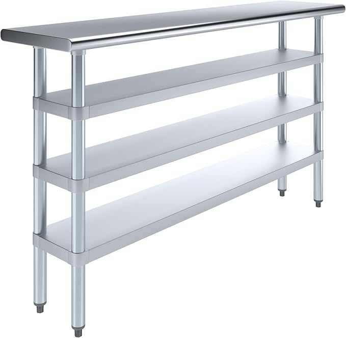 14 in. x 60 in. Stainless Steel Work Table with Three Bottom Shelves | NSF Kitchen Prep Table | Utitly Metal Table