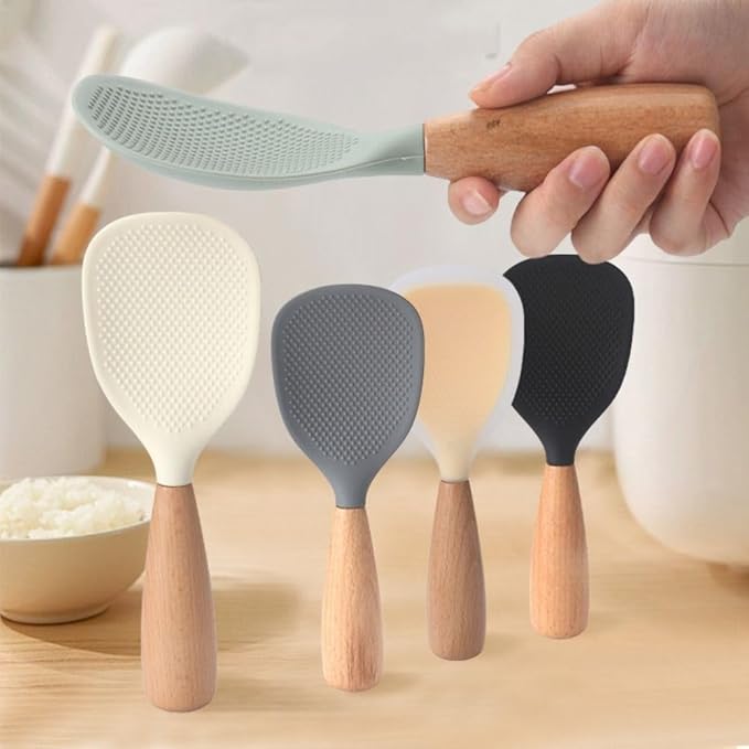 White Standing Silicone Rice Spoon Paddle, Rice and Potato Servers,Household Rice Shovel Heat Resistant Anti-scalding Rice Scooper, Serving Spoons