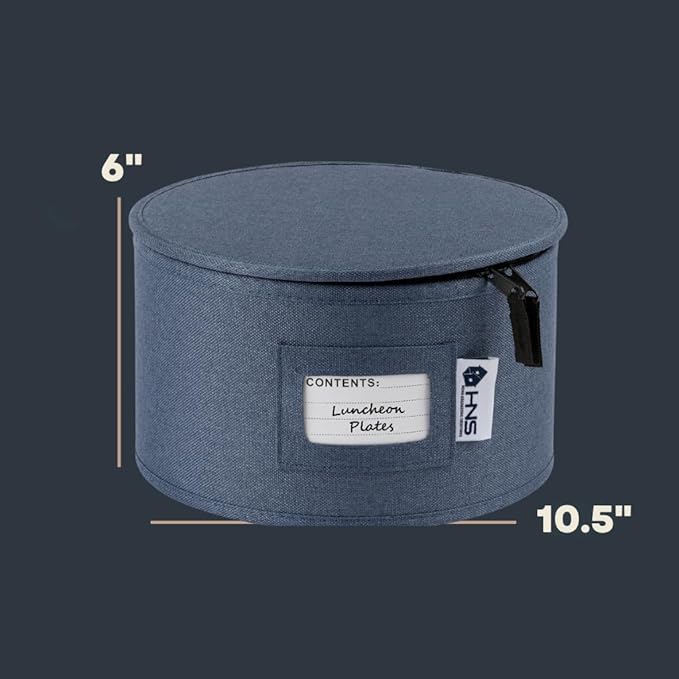 Dinner Plates Storage Container - Hard Shell China Organizer with Dividers - Holds 12 Plates of 10" - Durable & Stackable Storage Box for Seasonal Dishware Protection - Denim Blue