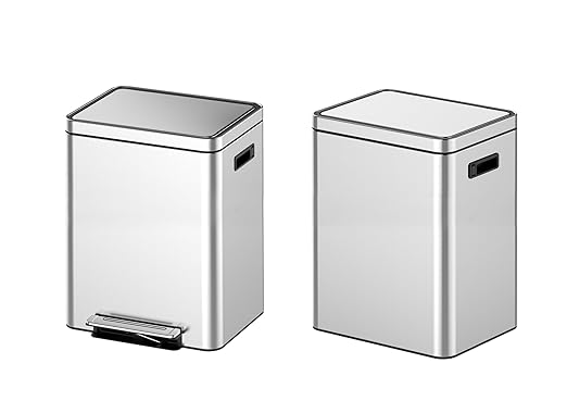 Dual Compartment Kitchen Trash Can with Lid 40l, Stainless Steel Step Trash Can with 2 Buckets, Soft-Close Foot Pedal Recycling Bin, Fingerprint-Resistant for Home, Kitchen, Office Waste Sorting