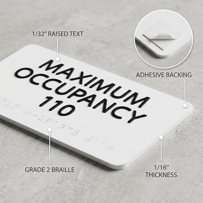ALPHA DOG ADA SIGNS Custom Maximum Occupancy Sign 4x8 Inch - Personalized Room Capacity Limit Sign with Grade 2 Braille - ADA Compliant Business Signage - Made in USA - White