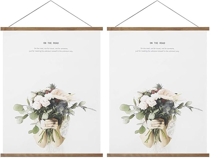Miaowater 2 Pack Magnetic Poster Frame Hanger,36x24 36x48 36x12 Light Wood Wooden Frames Hangers for Photo Picture Art Canvas Print Artwork Wall Hanging Teak Wood 36''
