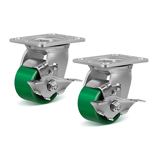 3 Inch Caster Wheels, Heavy Duty Caster with Strong Load-Bearing, Polyurethane Wheel on Steel Hub, Supports 800 lbs Each(2 Pack Brake)