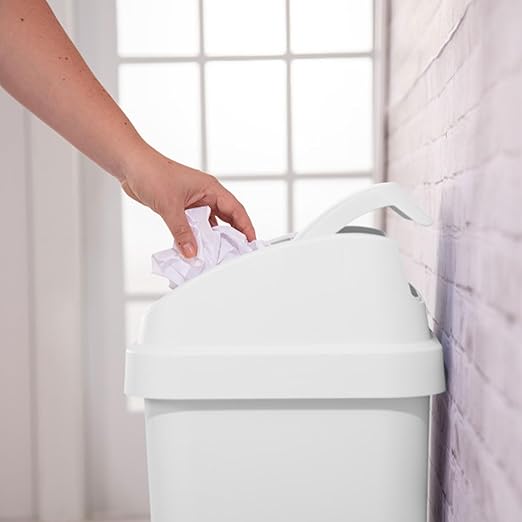 Sterilite 8-Pack Swing Top Wastebasket, Sleek Square Profile Trash Can, 13 Gallon, White - Modern Garbage Bin for Kitchen, Bathroom, Garage and Workspace, Fits 13 Gal Liners