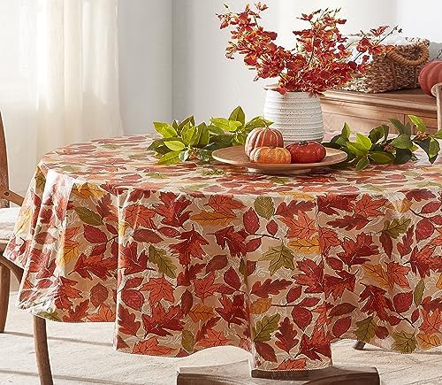 Newbridge Thanksgiving Falling Leaves 60x84 Inch Oval Vinyl Fall Tablecloth
