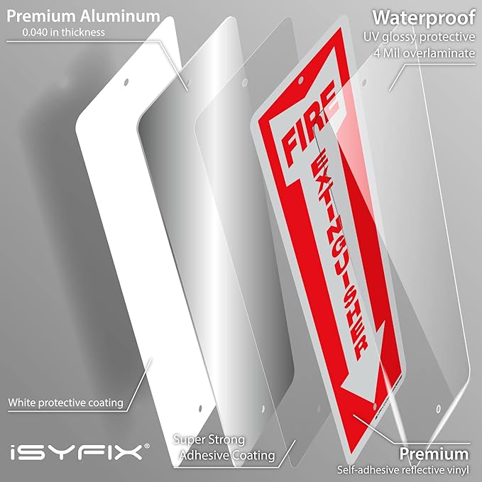 iSYFIX Fire Extinguisher Sign – 2 Pack 4x12 Inch – 100% Rust Free .040 Aluminum Reflective Signs, Laminated for Ultimate UV, Weather, Scratch, Water and Fade Resistance, Indoor and Outdoor