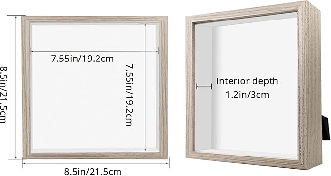 8x8 Shadow Box Frame Display Case, Wood with Plexiglass, Display Case Box for Memorabilia, Medal, Crafts,Tickets and Photos, Picture Frame for Wall and Tabletop (2pcs-Natural Wood, 8x8)