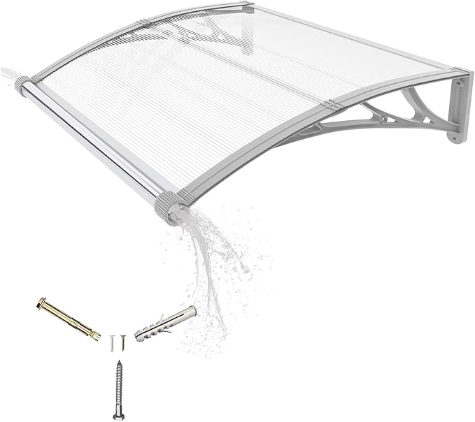 Awning for Door Entrance,40x40 Inches Awnings for Doors with Separate Drainage,Front Door Awning Exterior,Polycarbonate UV, Rain, and Snow Protection for Porch,Patio,Window,Deck