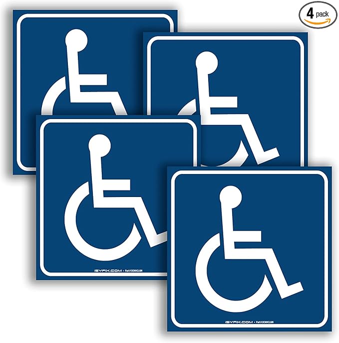 iSYFIX Handicap Signs Stickers Decal Symbol - 4 pack, 6x6 inch - ADA Compliant - Disable Wheelchair Sign, Disability Sticker, Premium Self-Adhesive Vinyl, Laminated, Indoor & Outdoor
