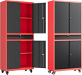 Letaya Metal Garage Storage Cabinet with Wheels,Rolling Tool Cabinet with Adjustable Shelves and Drawer for Garage Home Utility Room (Red)