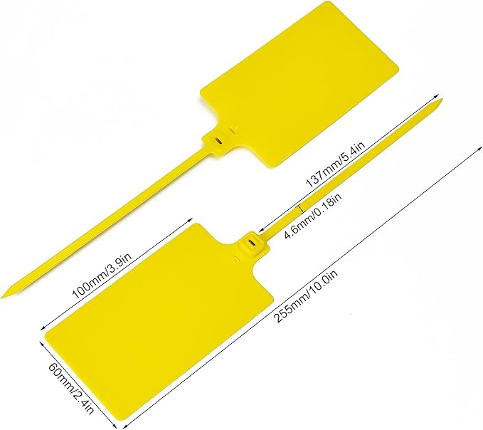 50 Yellow Plastic Tags Water Proof Shipping Tags Product Storage Tag Hanging Label Tags Blank Large Writable Marker Ties with One Permanent Marker Pen