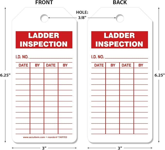 AccuformNMC 100 Tags by-The-Roll, Ladder Inspection Tags with Record, US Made OSHA Compliant, Waterproof PF-Cardstock, Resists Tears, 6.25"x3", TAR703