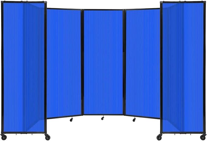 Versare Polycarbonate Room Divider 360 Portable Wall Partition | Freestanding Office Dividers | Locking Wheels | Privacy Screen Panels - 14' x 7'6" Blue Thermoplastic Polymer